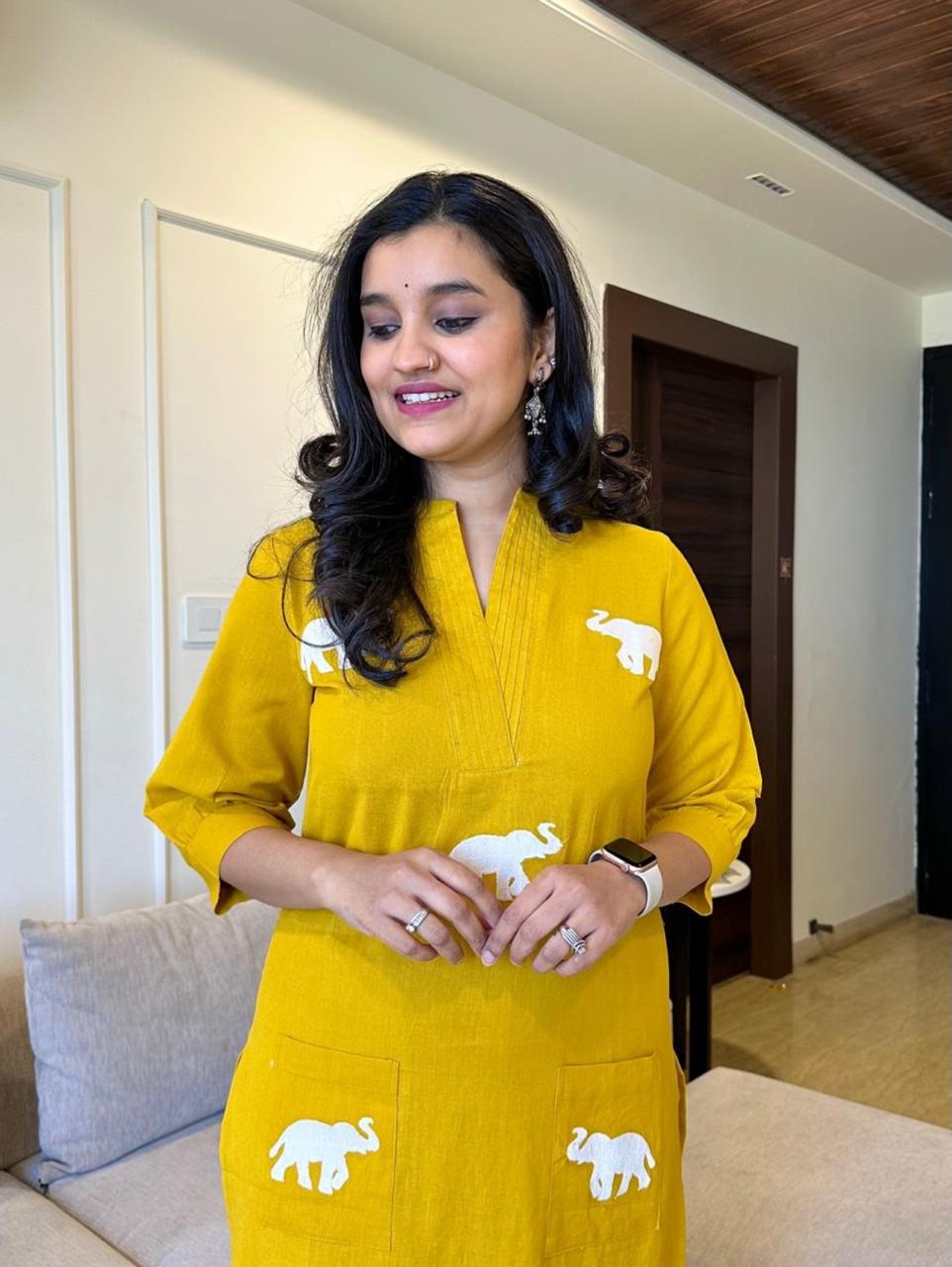 Aaysa Embroidered Pure Cotton V-Neck Top With Trousers Co-Ords
