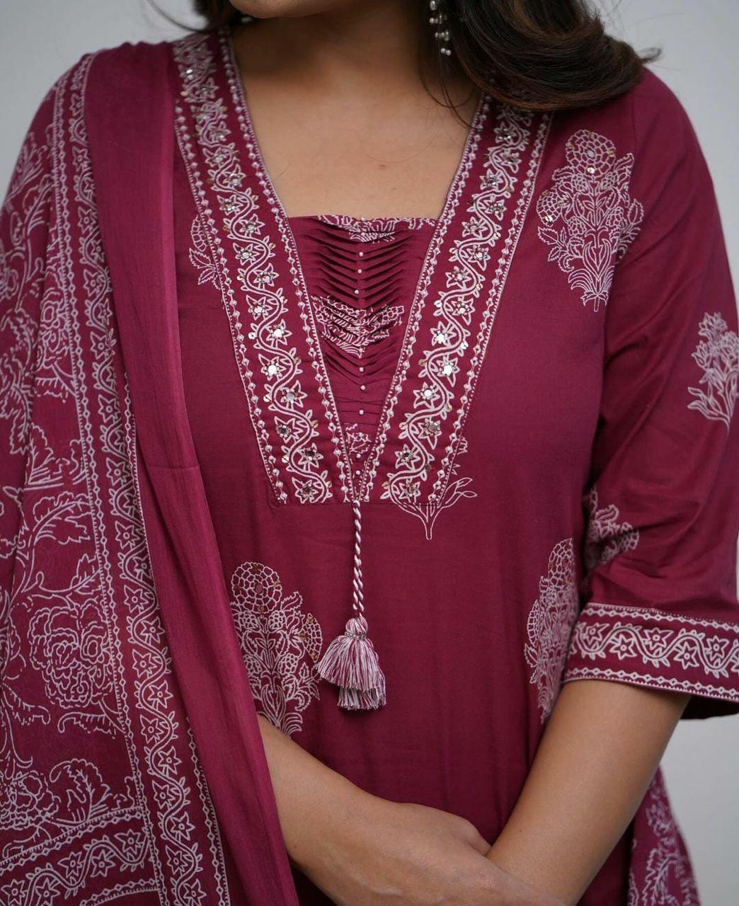 Aaysa Women Floral Printed Cotton Kurta with Trousers & Dupatta