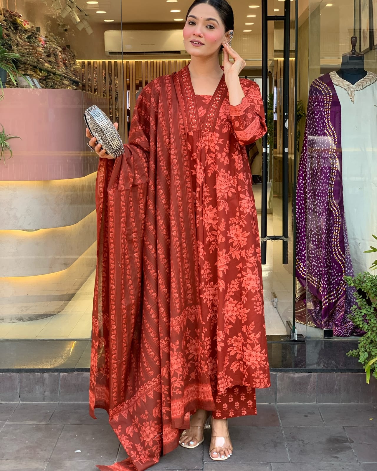 Aaysa Women Floral Printed Cotton Kurta with Trousers & Dupatta