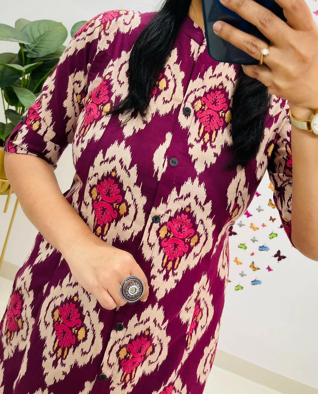 Aaysa Floral Printed Round Neck Pure Cotton Straight Kurta with Trousers