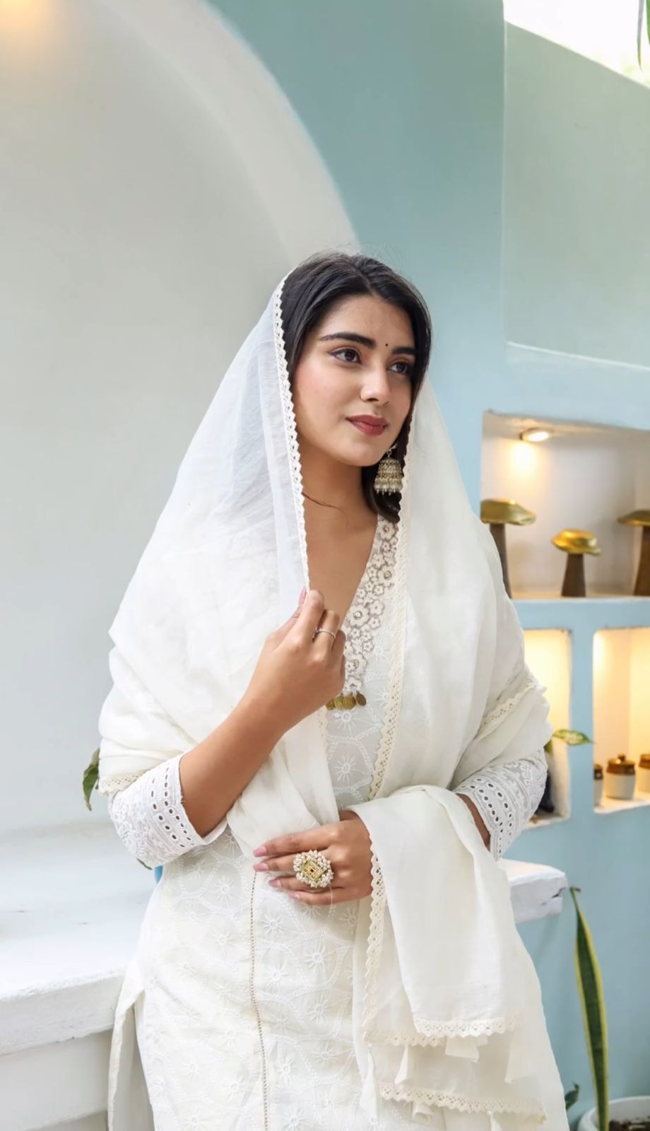 Aaysa Embroidered Layered Pure Cotton Anarkali Kurta With Trousers And Dupatta