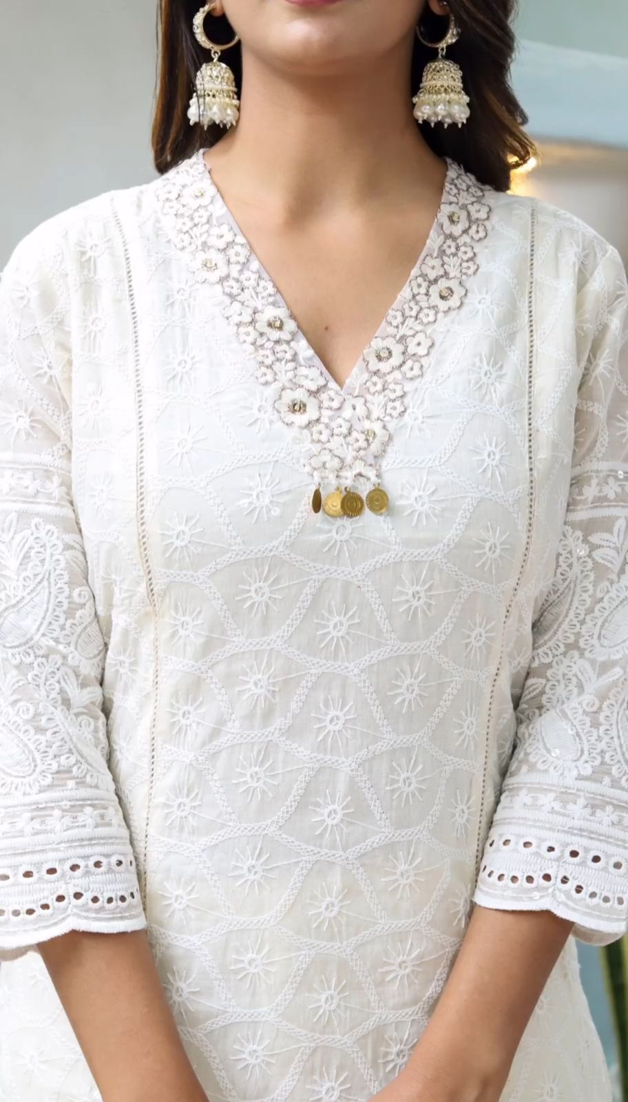 Aaysa Embroidered Layered Pure Cotton Anarkali Kurta With Trousers And Dupatta