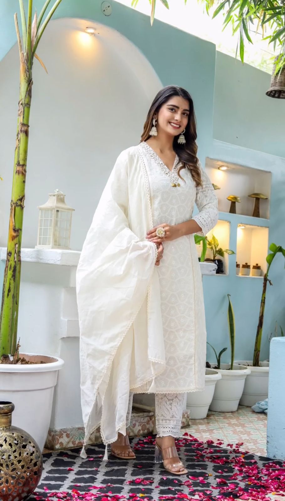 Aaysa Embroidered Layered Pure Cotton Anarkali Kurta With Trousers And Dupatta