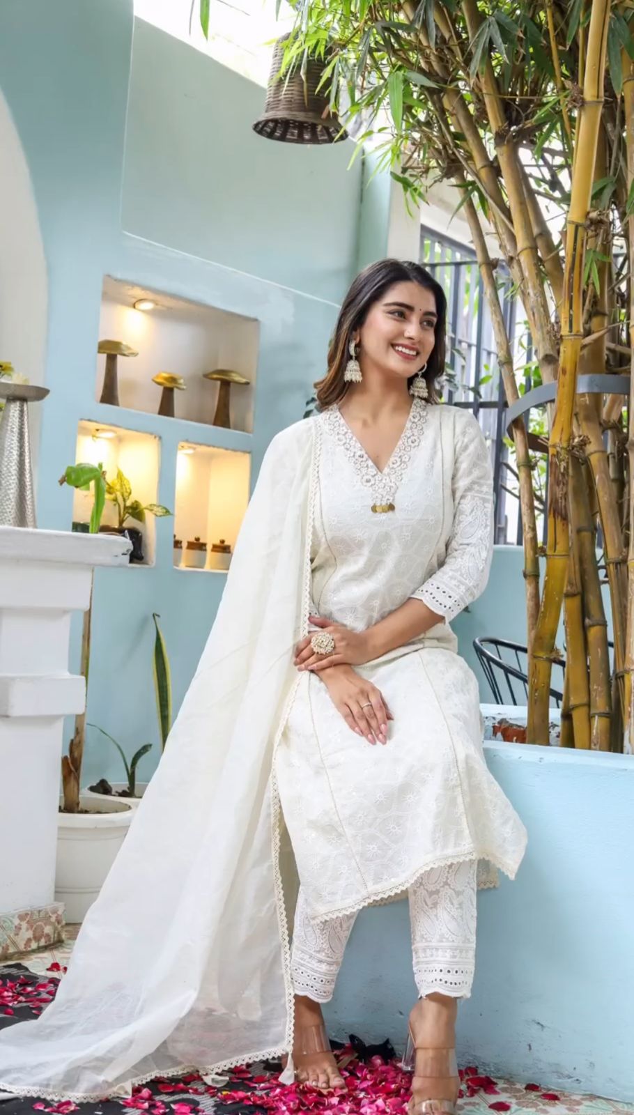Aaysa Embroidered Layered Pure Cotton Anarkali Kurta With Trousers And Dupatta