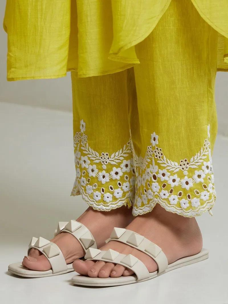 Aaysa Pin Tucks Pure Cotton A-Line Kurta With Trouser And Dupatta Set