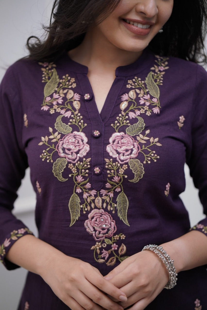 Aaysa Women Floral Pure Cotton Kurta with Trousers & With Dupatta Set
