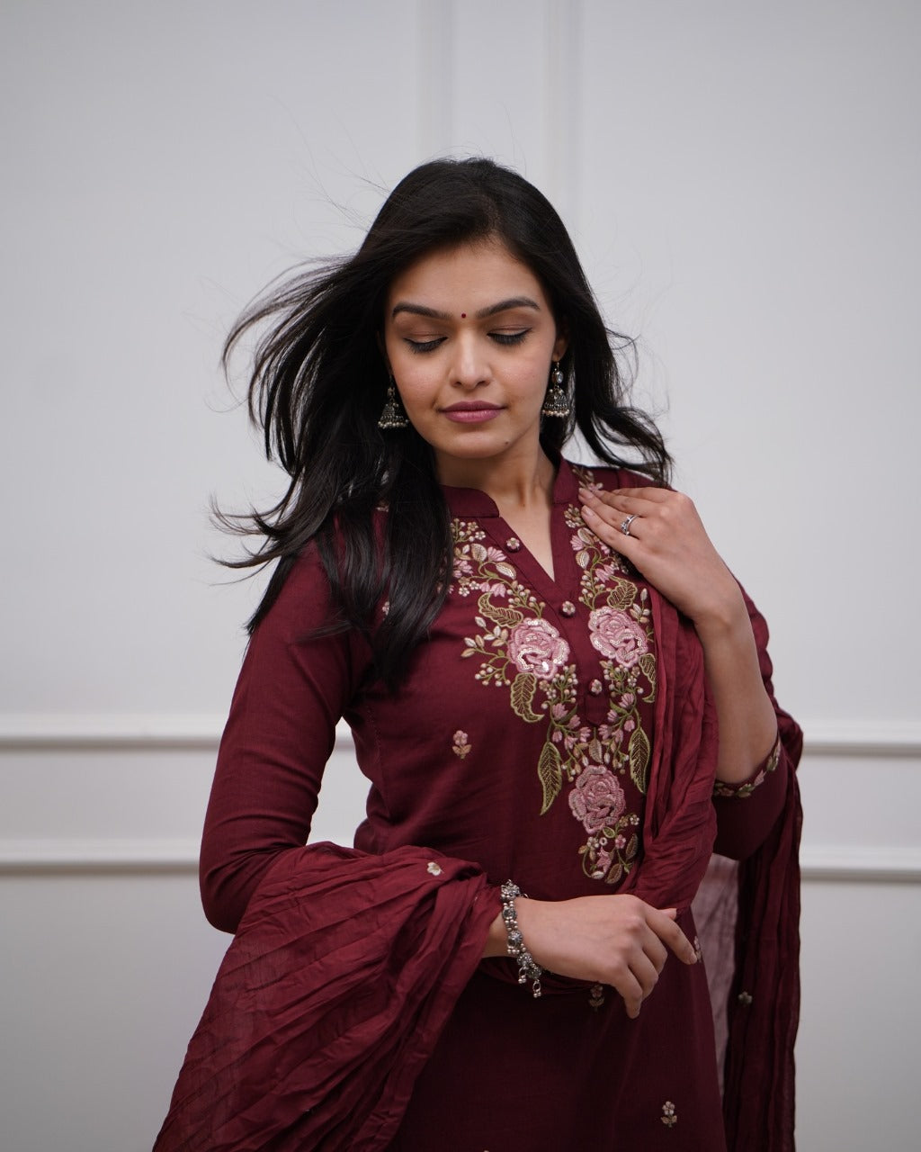 Aaysa Women Floral Pure Cotton Kurta with Trousers & With Dupatta Set