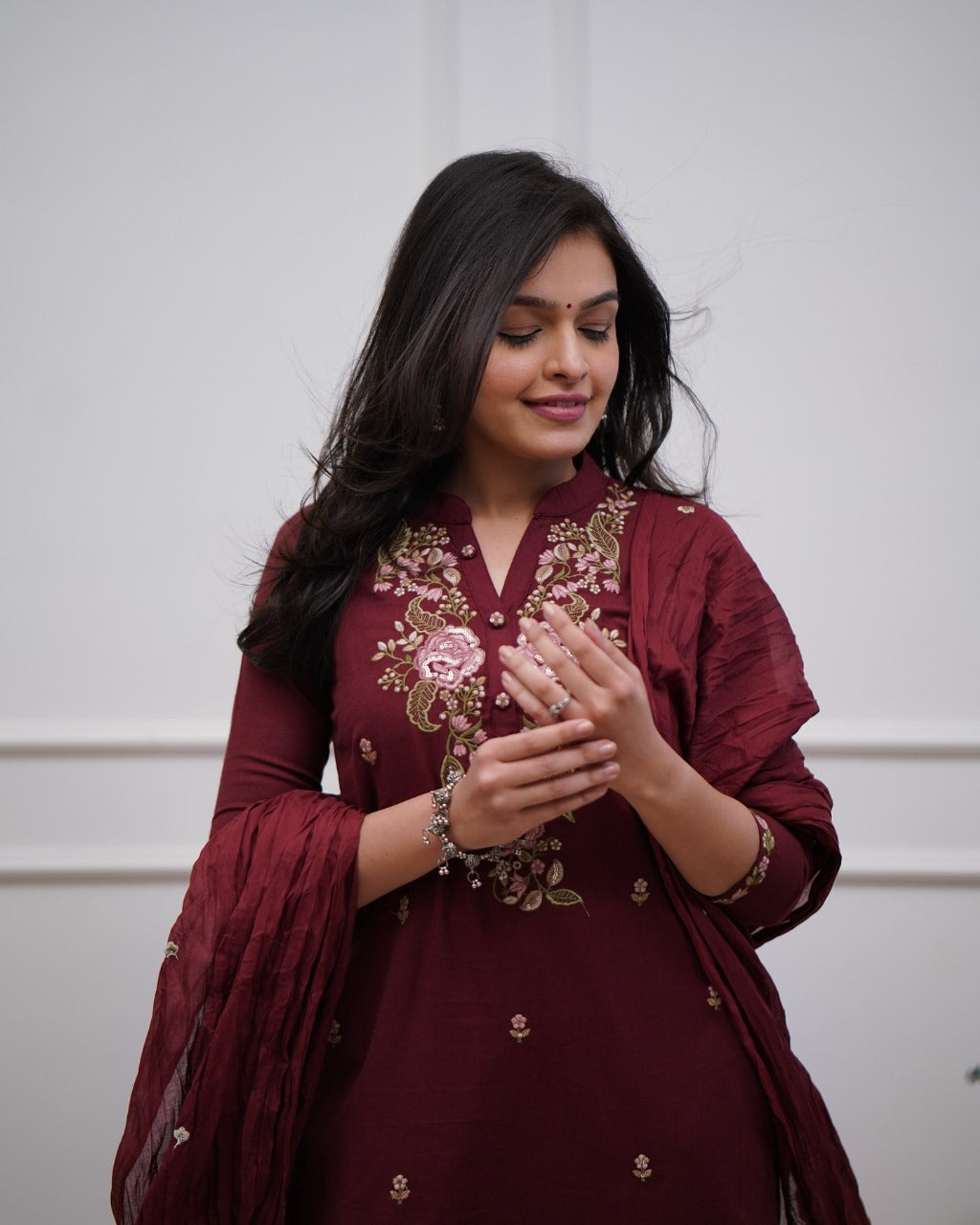Aaysa Women Floral Pure Cotton Kurta with Trousers & With Dupatta Set