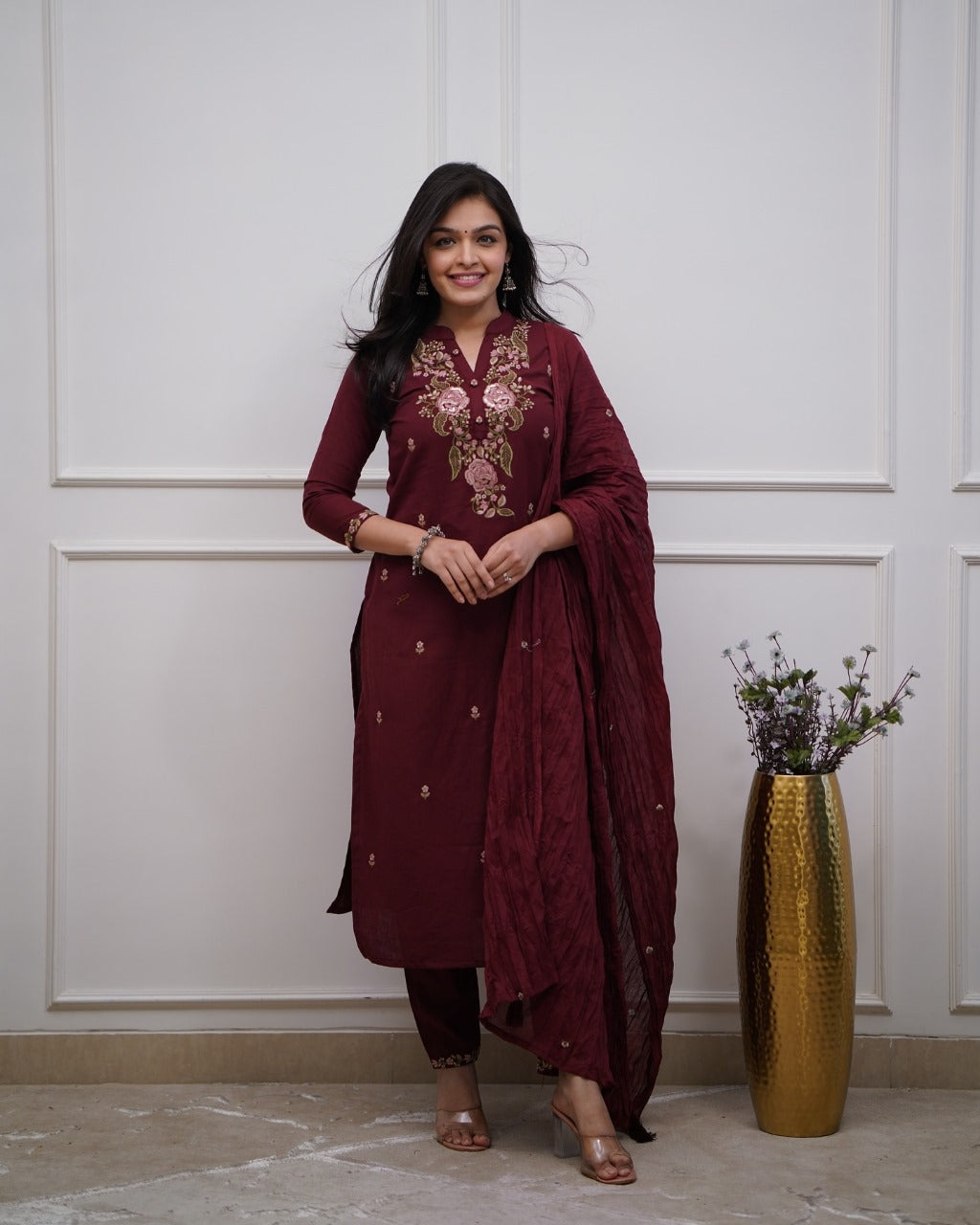 Aaysa Women Floral Pure Cotton Kurta with Trousers & With Dupatta Set