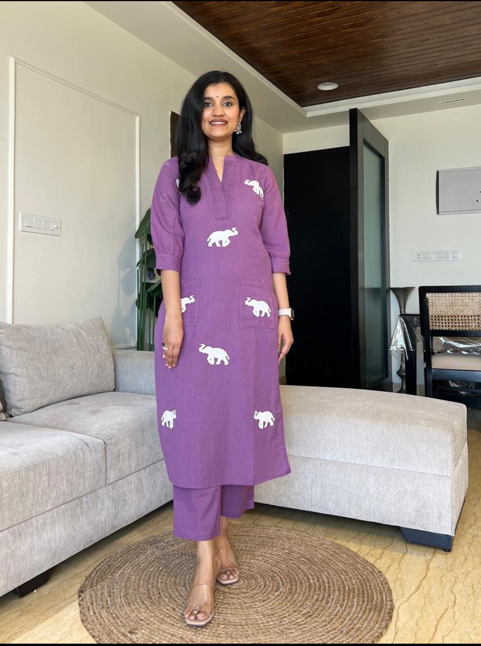 Aaysa Embroidered Pure Cotton V-Neck Top With Trousers Co-Ords