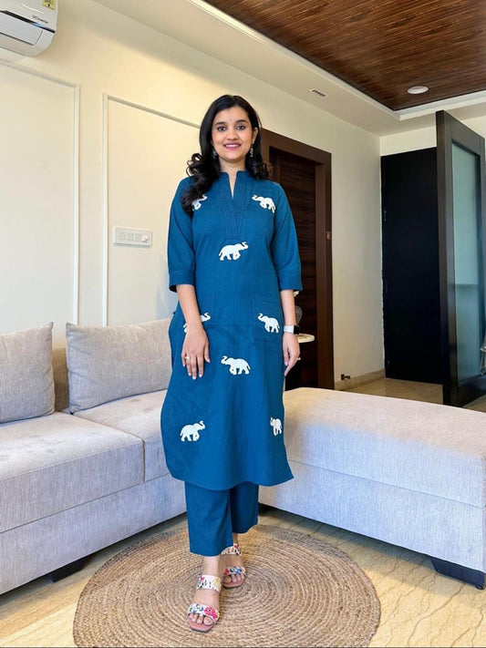 Aaysa Embroidered Pure Cotton V-Neck Top With Trousers Co-Ords