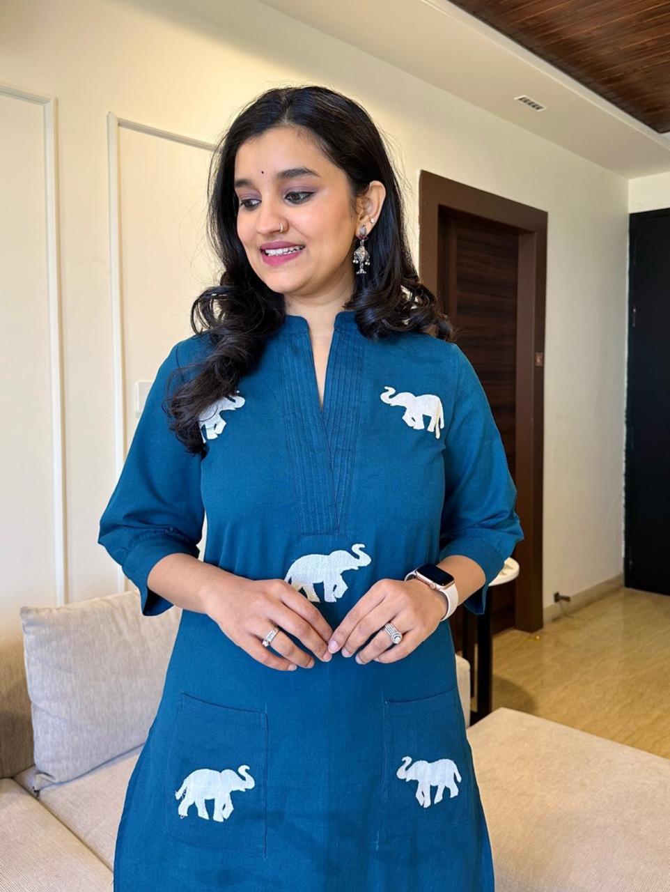 Aaysa Embroidered Pure Cotton V-Neck Top With Trousers Co-Ords