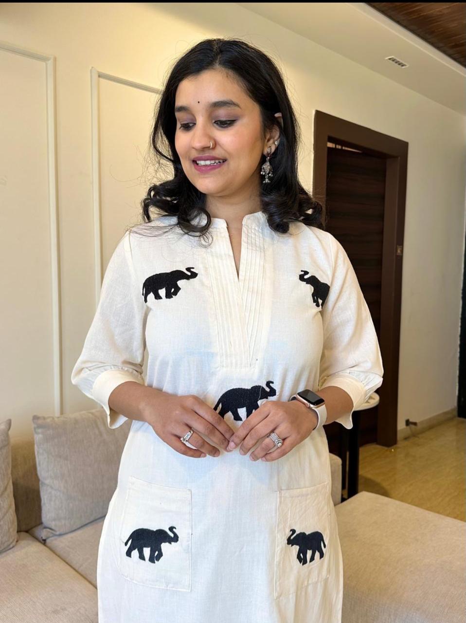 Aaysa Embroidered Pure Cotton V-Neck Top With Trousers Co-Ords