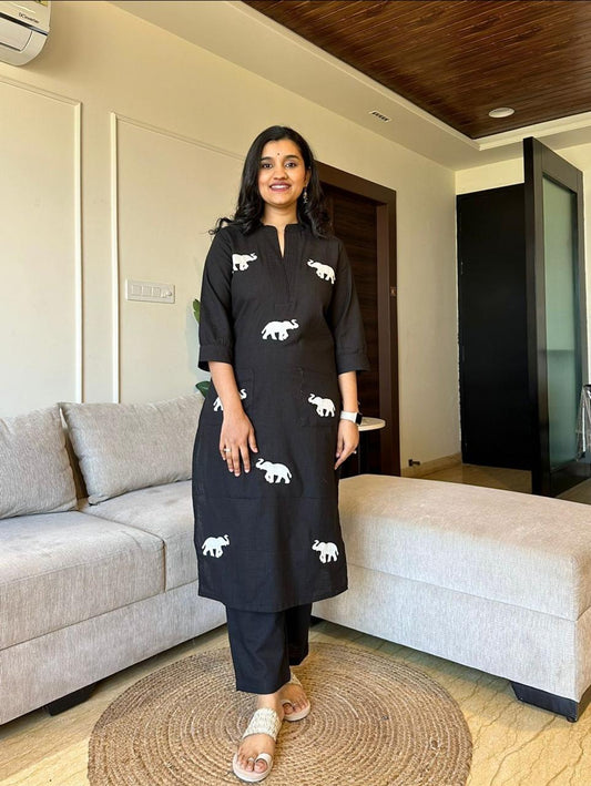 Aaysa Embroidered Pure Cotton V-Neck Top With Trousers Co-Ords
