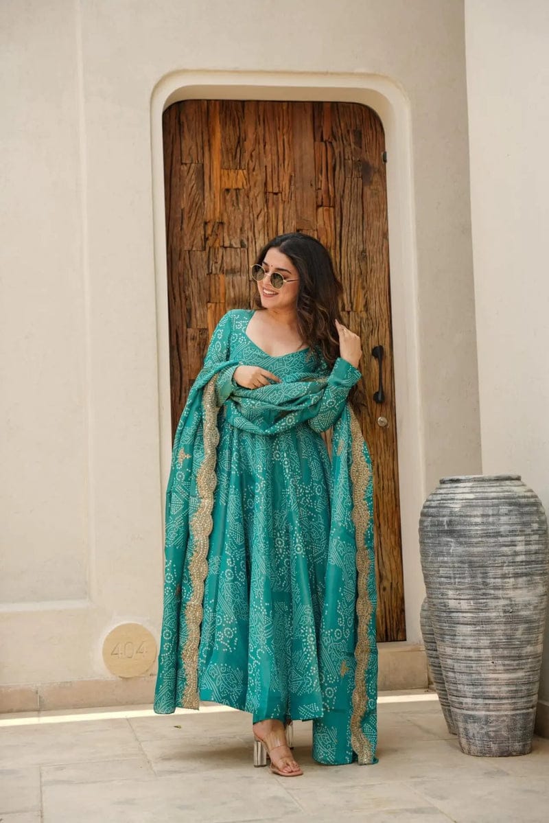 Aaysa Women Bandhani Printed Cotton Kurta with Trousers & Dupatta
