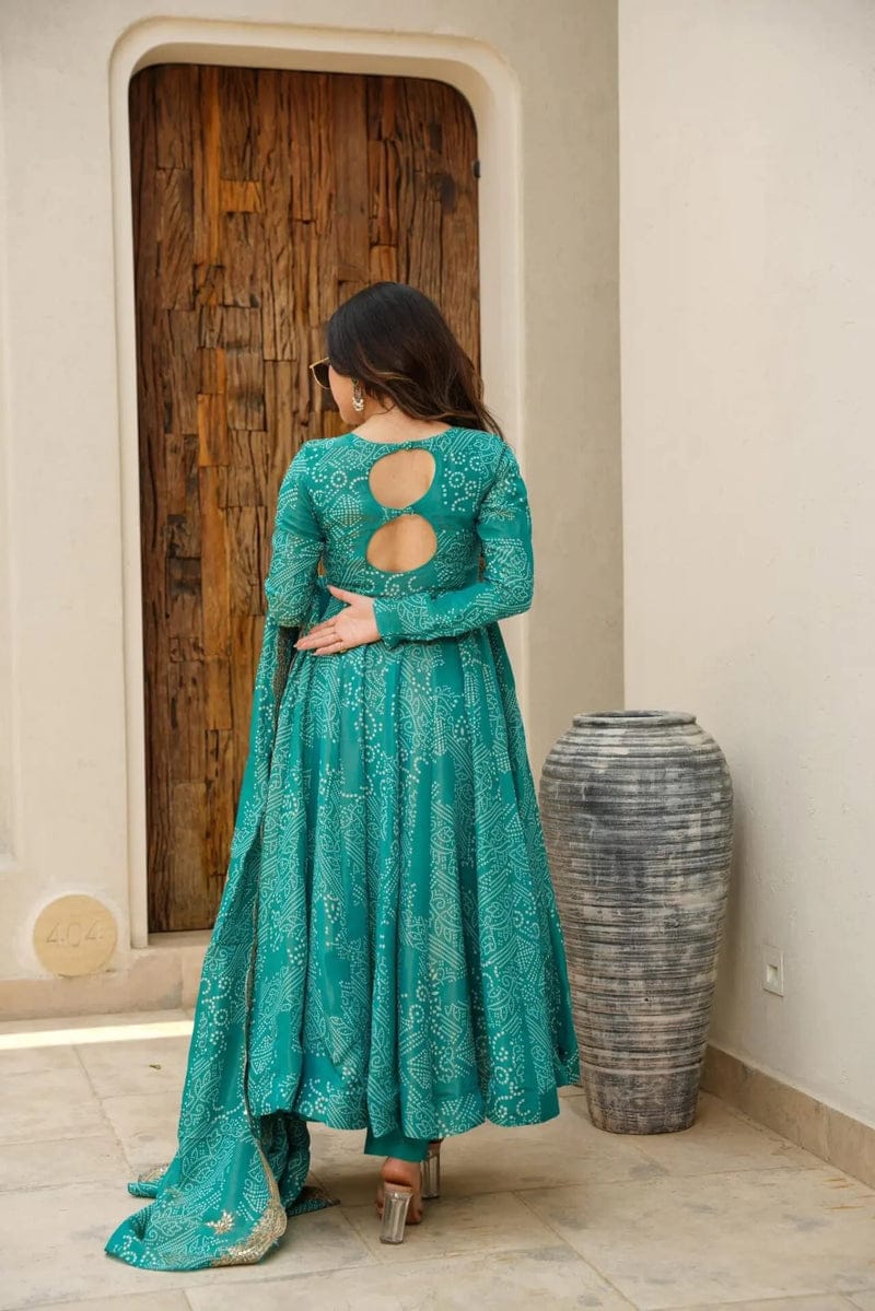 Aaysa Women Bandhani Printed Cotton Kurta with Trousers & Dupatta