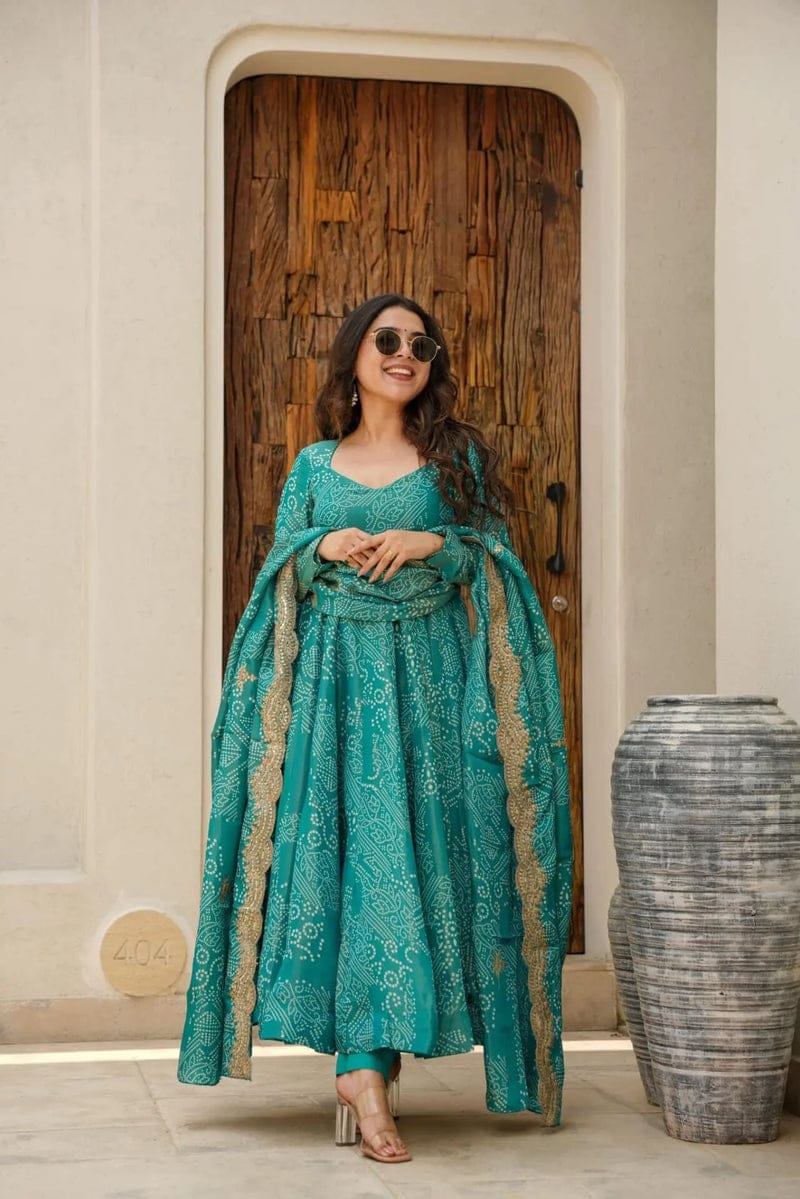 Aaysa Women Bandhani Printed Cotton Kurta with Trousers & Dupatta